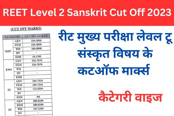 REET Level 2 Sanskrit Cut Off 2023