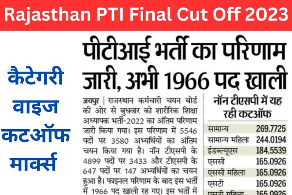 Rajasthan PTI Final Cut Off 2023