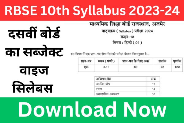 RBSE 10th Syllabus 2023-24 PDF Download in Hindi
