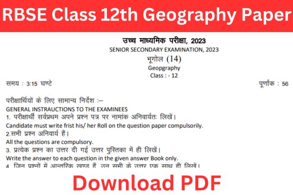 RBSE Class 12th Geography Paper 2023