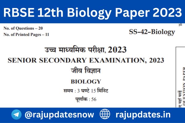 RBSE Class 12th Biology Paper 2023