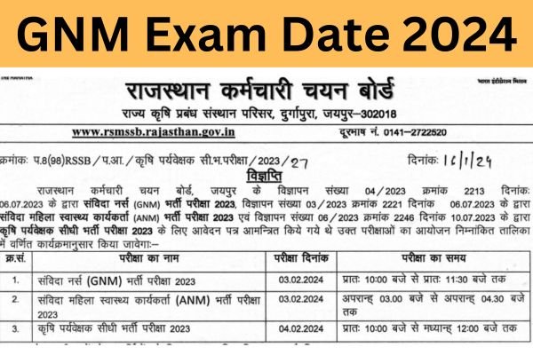 Rajasthan GNM Exam Date 2024