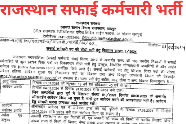 Rajasthan Safai karmchari recruitment 2024