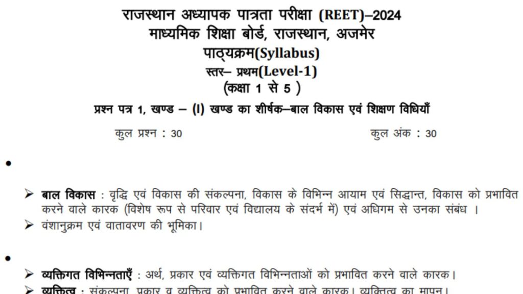 REET Patrata Syllabus Level 1