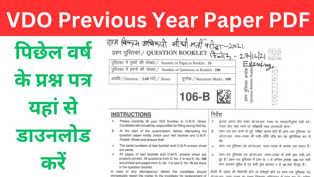 RSMSSB VDO Previous Year Question Paper PDF