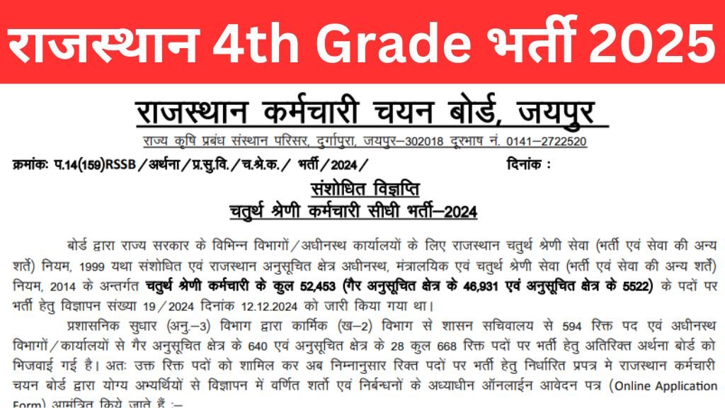Rajasthan 4th Grade Recruitment 2025