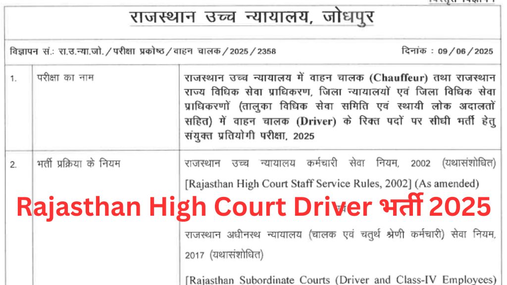 Rajasthan High Court Driver Recruitment 2025