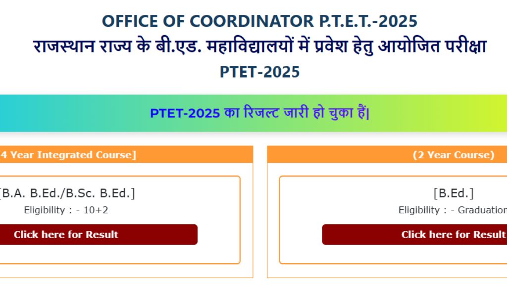 Rajasthan PTET Result 2025