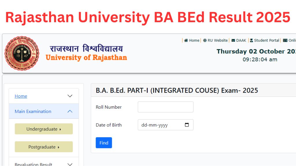 Rajasthan University BA BEd Result 2025
