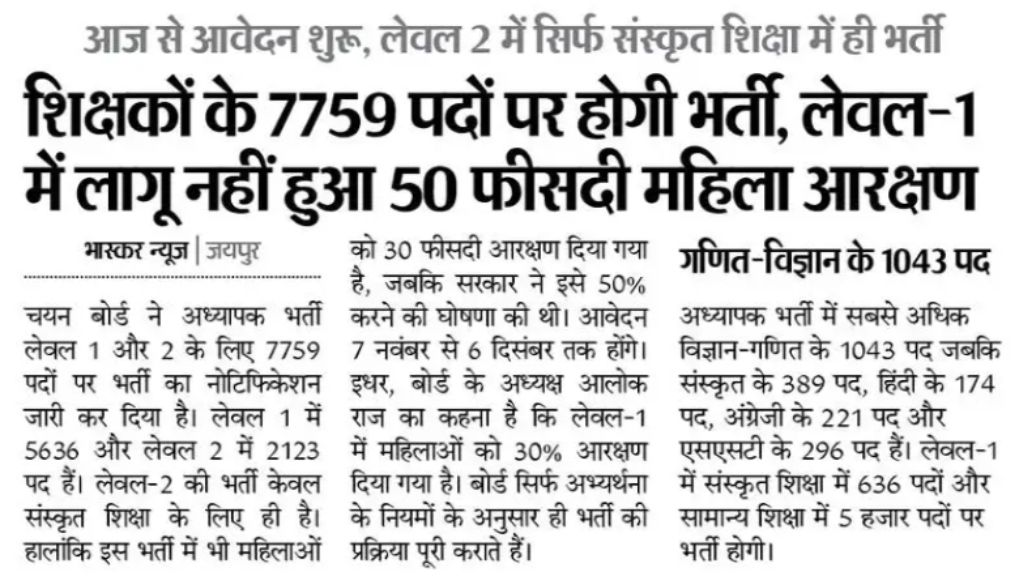 Rajasthan REET Mains Notification 2025