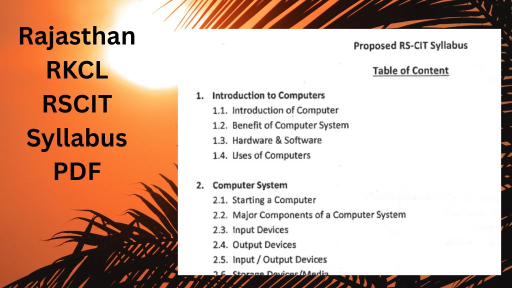 Rajasthan RKCL RSCIT Syllabus PDF