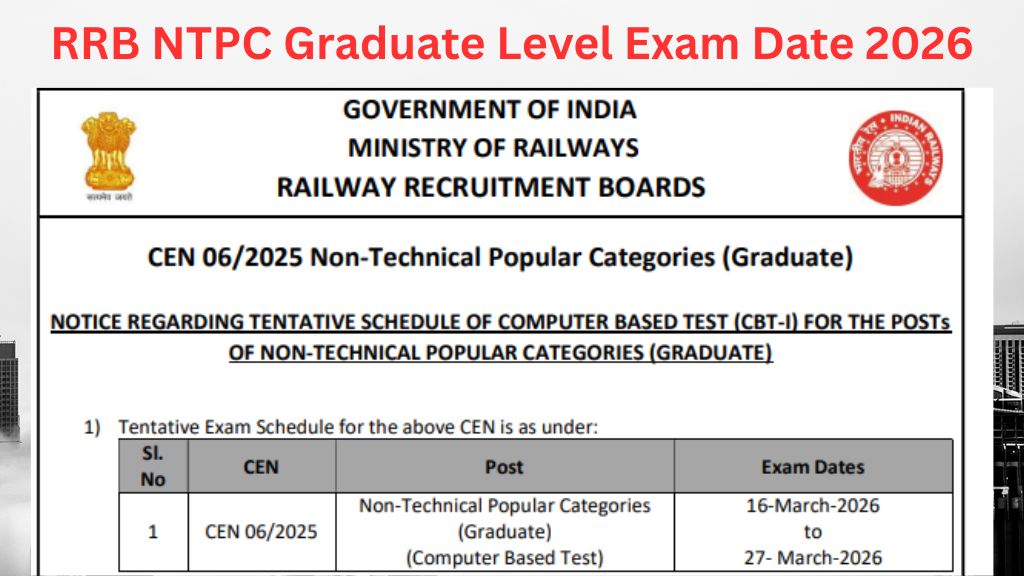 RRB NTPC Graduate Level Exam Date 2026