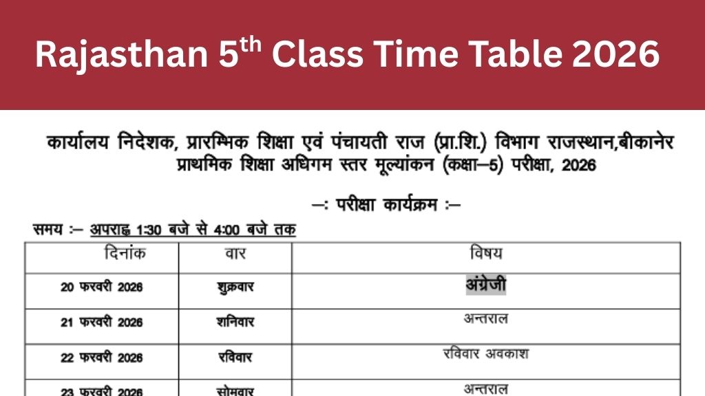 Rajasthan Board 5th Time Table 2026