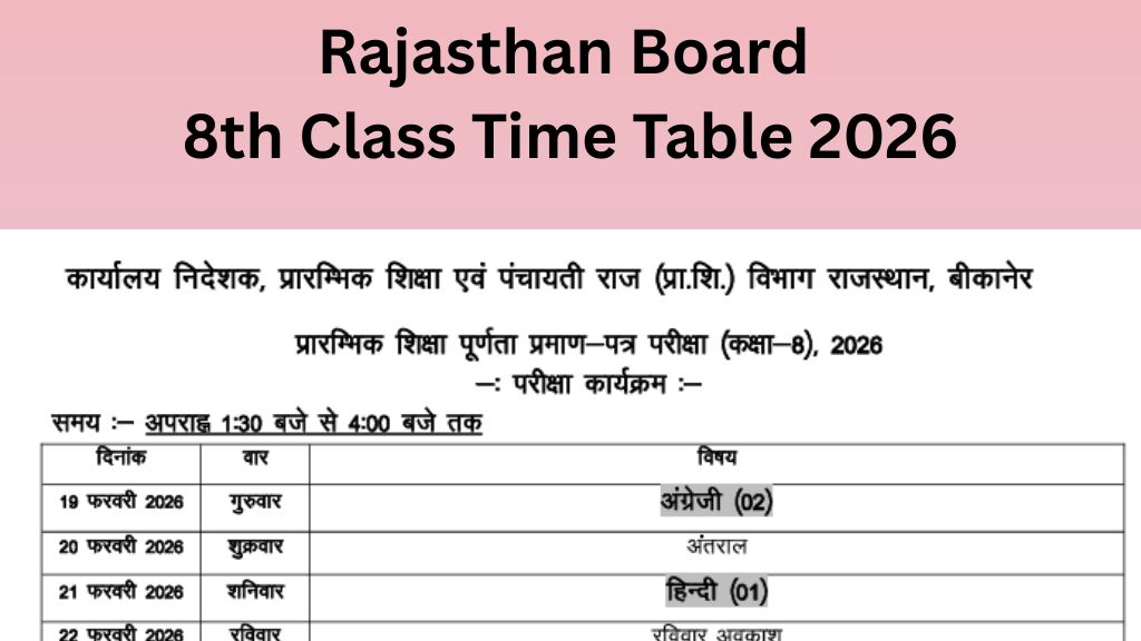Rajasthan Board 8th Class Time Table 2026
