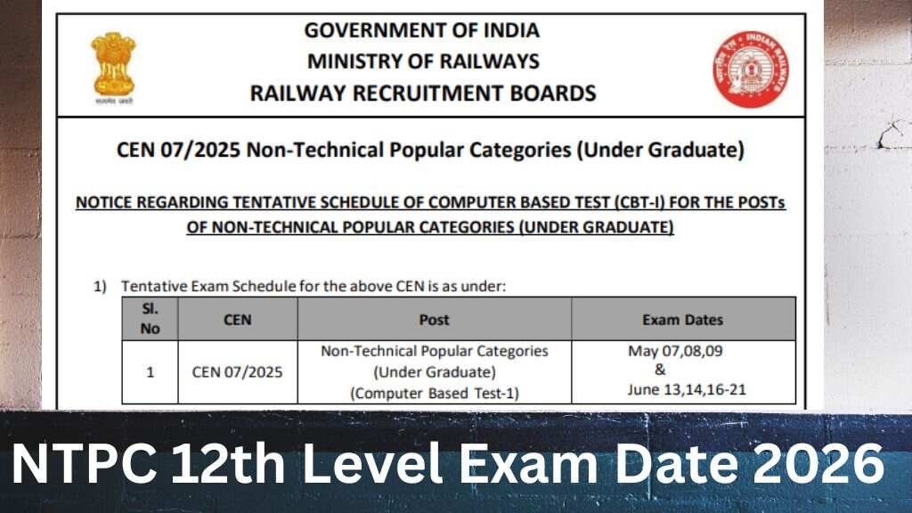 Railway NTPC 12th Level Exam Date 2026