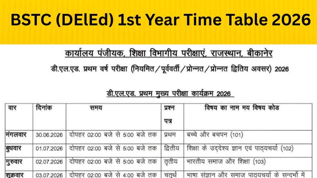 Rajasthan BSTC (DElEd) 1st Year Time Table 2026