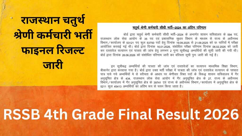Rajasthan 4th Grade Final Result 2026